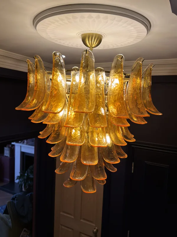 Hallway: Amber glass chandelier on a ceiling rose
